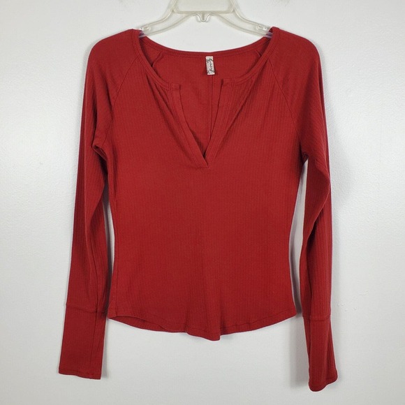 Free People Tops - Intimately Free People Billie Layering Top Ribbed Notched V Neck Classic Red L